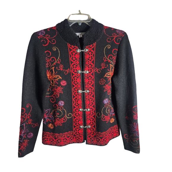 North Style S Black Embroidered Cardigan Sweater Jacket Alpaca Wool Peruvian - Picture 1 of 9
